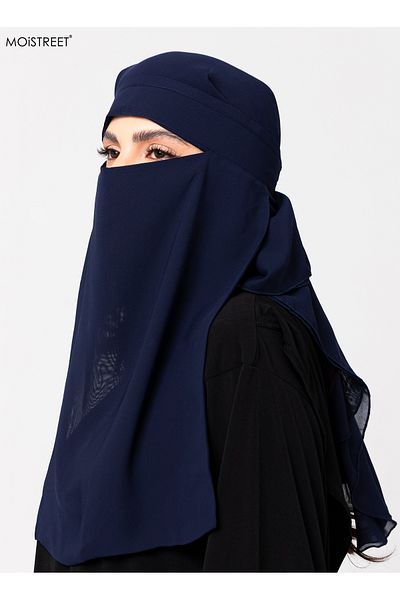 MOiSTREET نقاب صوف شيفون أزرق