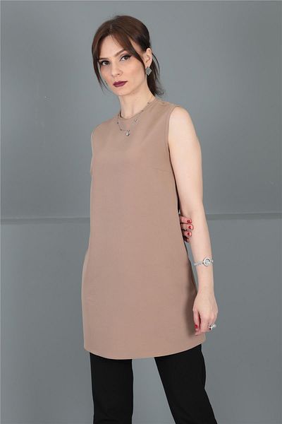 ÖNDER ÖZSOY O-Neck Sleeveless Blouse-Stone