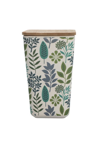 Felli Leaf and Floral Printed Bamboo Fiber Canister with Lid Multicolor 1.2 Liter