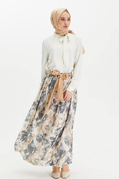 Setrms Kuşaklı Desenli Etek