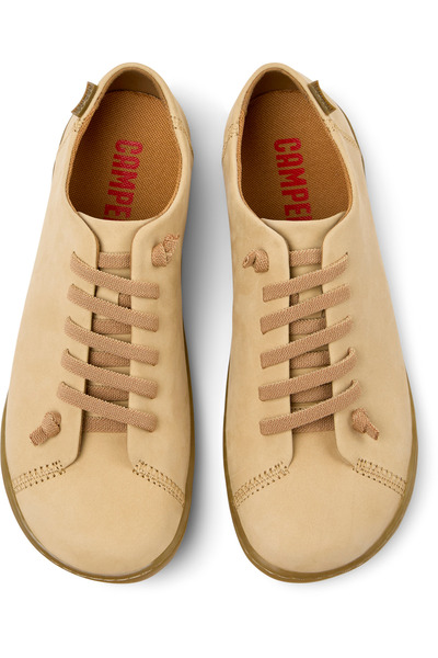 CAMPER Women's Beige Genuine Leather Daily Shoes Hook And Loop Stylish Light Flat Classic PeuCami