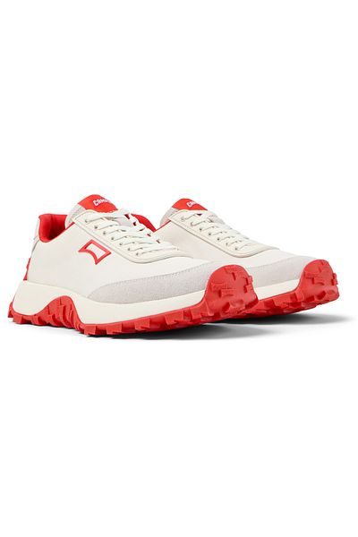 CAMPER Women's White Red Comfortable Sneakers with Nubuck Details and Hook And Loop Drifttrailvıbram