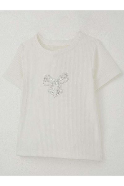 Zekids Girl's Cotton Stone Bow Embroidered T-Shirt
