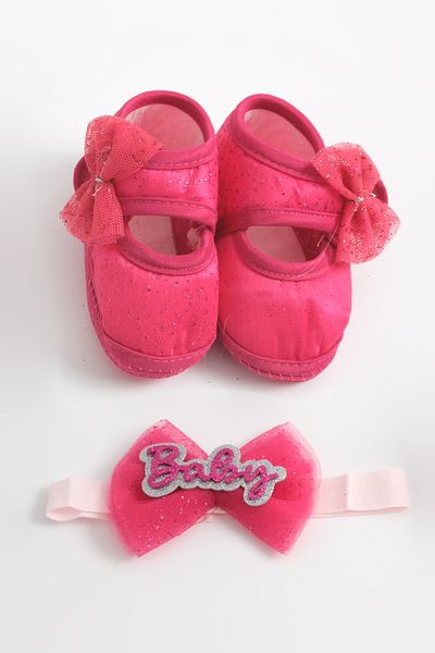 lilico Fuchsia Baby Glitter Bow Detail Bandana Newborn Booties