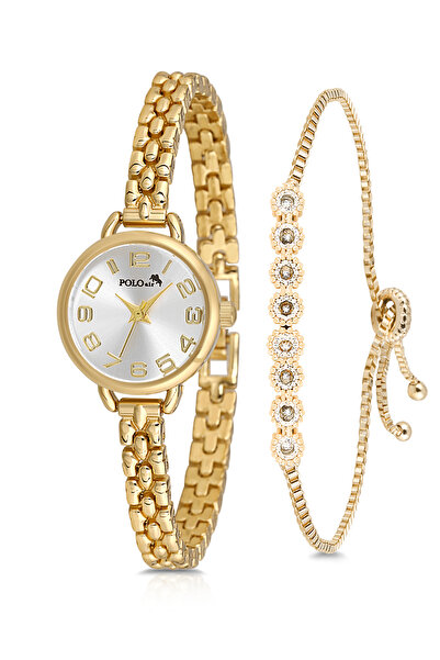 Polo Air Minik Rakamlı Kadın Kol Saati Zirkon Taşlı Su Yolu Bileklik Kombin Gold Renk PL-1541B1