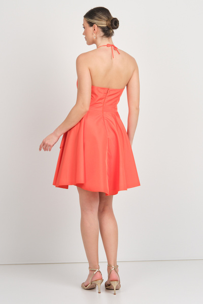 Saygın Women's Halter Neck Heart Neck Mini Evening Dress 5621 Orange