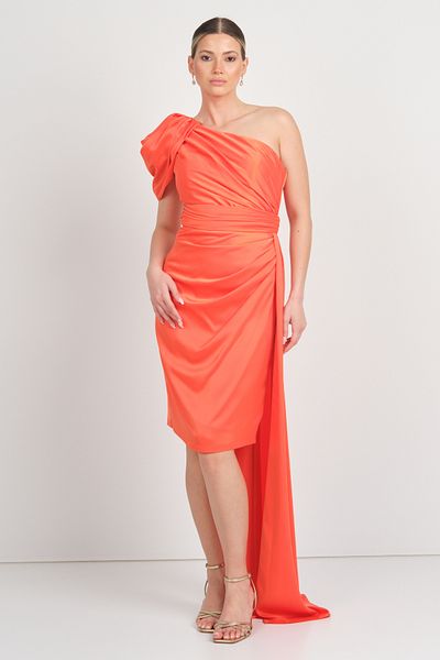 Saygın Women's One Shoulder Detailed Side Tail Evening Dress 3474 Peach