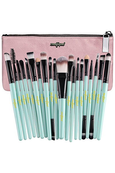 zenifique Set 20 Pensule Machiaj, Zenifique, Par Sintetic, Cu Etui, Maner Verde