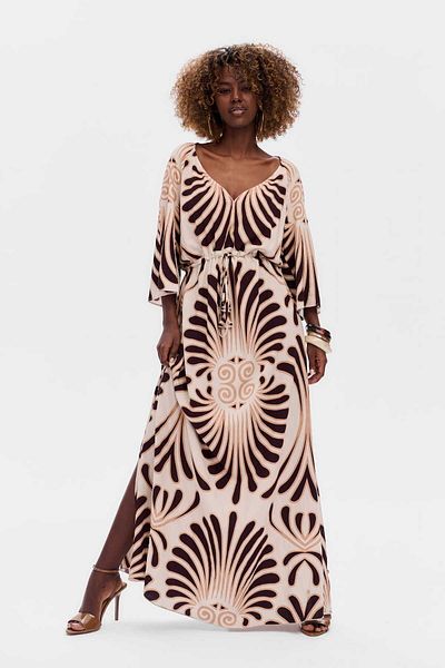 Blue Shadow Frida Dress Ecru / Brown