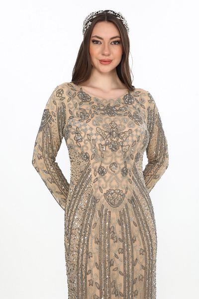 GATSBYLADY LONDON Laila Maxi – Nude Embellished Modest Evening Gown