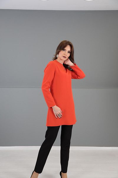 ÖNDER ÖZSOY O-Neck Long Sleeve Blouse-Orange