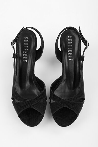 Shoeberry Women's Rilsa Black Glitter Platform Heeled Shoes