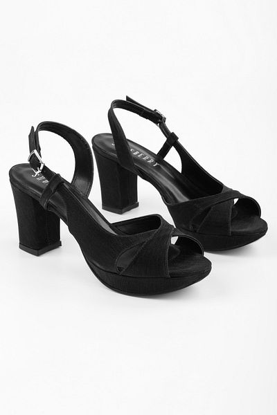 Shoeberry Women's Rilsa Black Glitter Platform Heeled Shoes