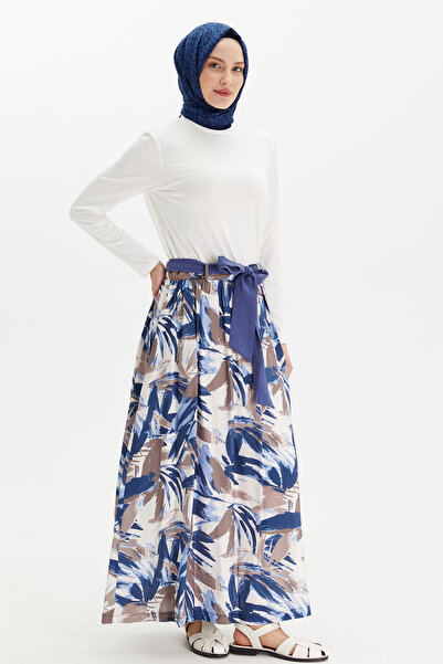 Setrms Kuşaklı Desenli Etek