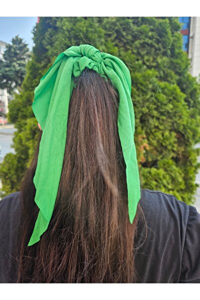 Elvinege Aksesuar Yeşil Fular Simit Toka - Yeşil Şifon Uzun Kuyruklu Simit To...