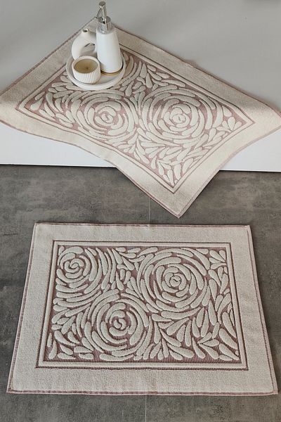 Sevim Set of 2 Foot Towels - Colored Floor & Three Dimensional - 100% Cotton - Water Absorbent - Dusty Rose