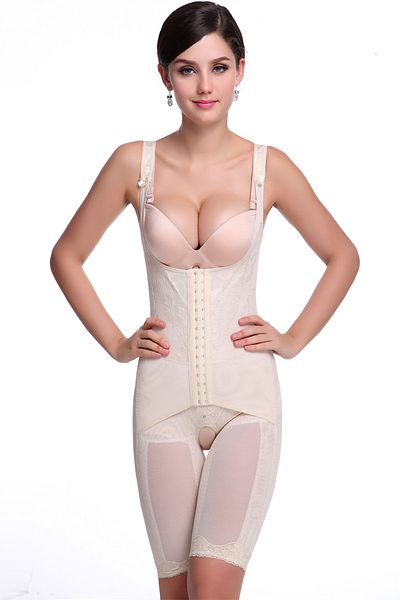 zenifique Shapewear Body, High Waist Corset, 3-Row Closure, Beige, Size L