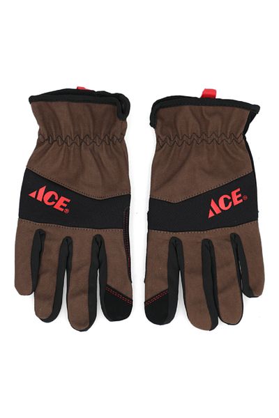 ACE Canvas Padded Firm Grip Synthetic Leather Gardening Gloves Brown and Black Large