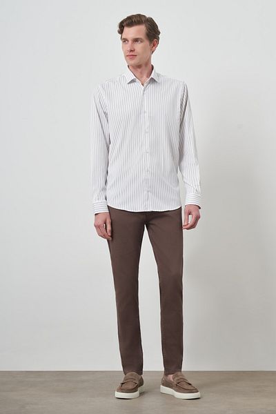 Morven Cămașă pentru bărbați, albă, în dungi, slim fit, cu guler italian