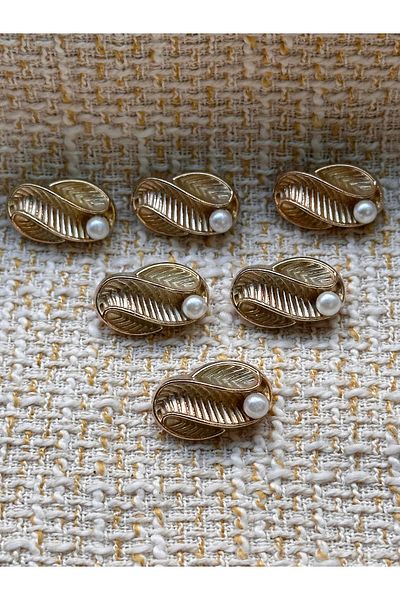 ODDA TASARIM ATÖLYESİ Pearl Detailed High Model Gold Design 6 Button Set (3cm)