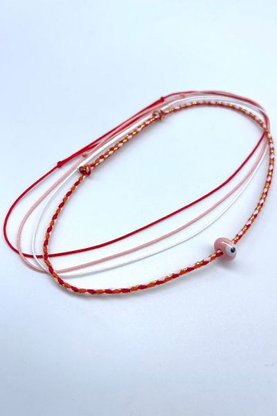 Concept HuBuTU Bohemian Style Ceramic Evil Eye Beaded Orange Powder Red Soft Anklet Set (4 Pieces)