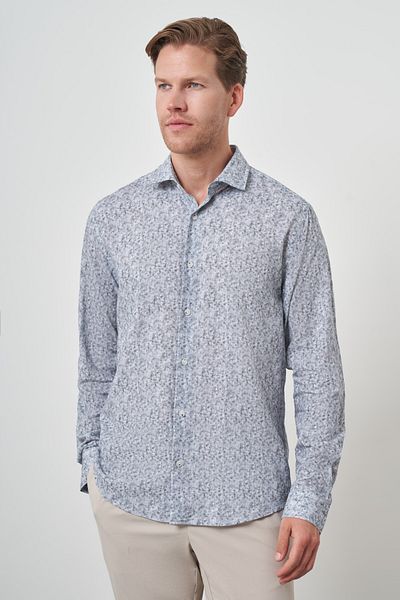 Morven Men's Gray Linen Trend Dynamic Fit Button Collar Shirt