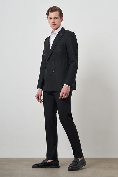 Morven Men's Black Trend Double Breasted Slim Fit Suit