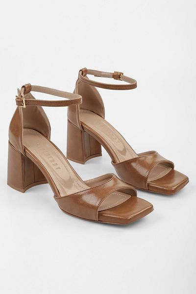 Shoeberry Women's Sarge Caramel Shiny Skin Heeled Shoes
