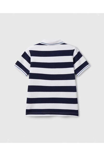 United Colors of Benetton Erkek Çocuk Lacivert Mix Çizgili Logo İşlemeli Polo T-Shirt