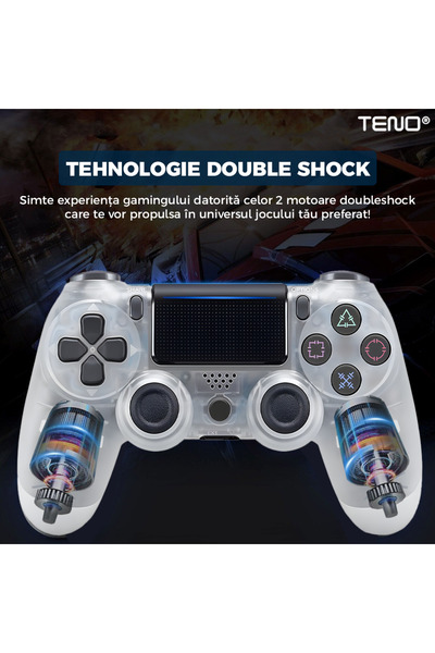 Teno DoubleShock Teno® Wireless Controller, compatible with PS4, analog joysticks, transparent