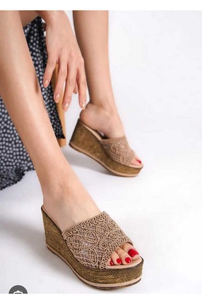 AYDOĞDU by ünal Mink Knitted Wedge Slippers