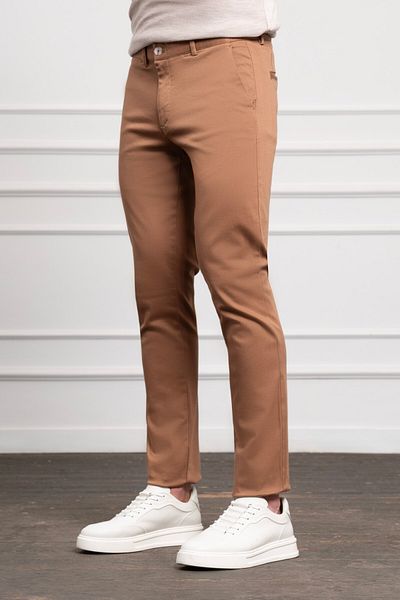 Morven Men's Camel Slim Fit Slim Fit Chino Trousers