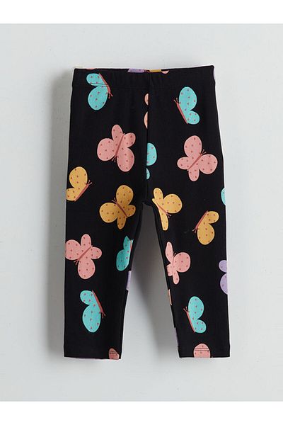 LC Waikiki Black Elastic Waist Butterfly Printed Girl's Leggings
