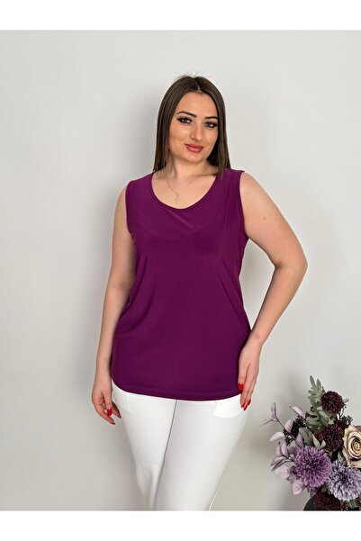 DE WHITES Plus Size U-Necklace Sleeveless Viscos Bluz