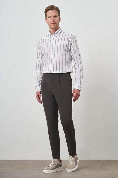 Morven Men's Khaki Trend Slim Fit Full Rubber Pants