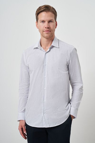 Morven Cămașă pentru bărbați din bumbac alb, slim fit, cu guler dur