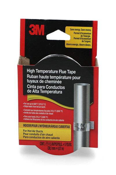 3M High Temperature Flue Tape for Hot Air Ducts Silver 1.5inch x 5yd