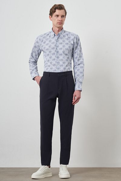 Morven Men's Navy Blue Trend Slim Fit Full Rubber Trousers