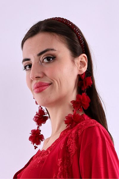 ByLohusa White Pearl Maternity Crown with Cherry Dangling Earrings 1012