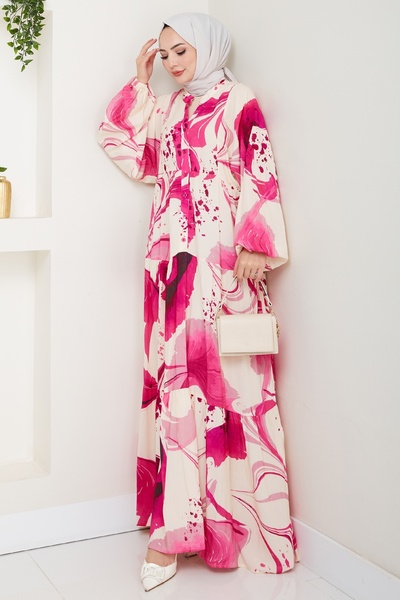 InStyle Digital Print Pattern Viscose Dress Pink