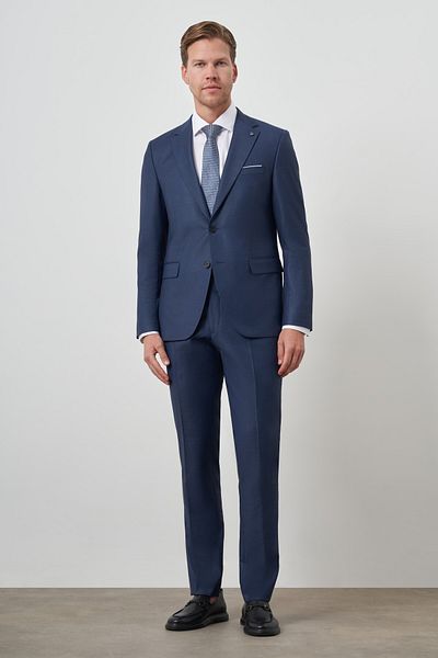 Morven Men's Navy Blue Polyviscose Slim Fit Mono Collar Suit