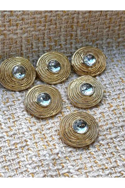 ODDA TASARIM ATÖLYESİ Lux Gold Plated 6 Button Set with Large Stone in the Middle of the Spiral (2,3cm)