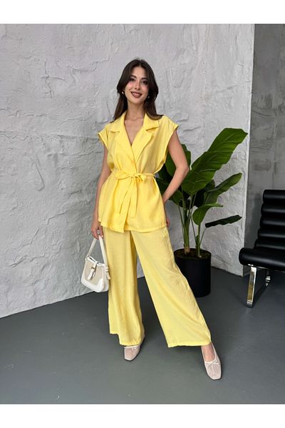 Elif Özbey Butik Yellow Belted Vest Double Suit