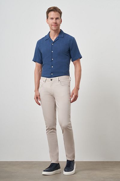 Morven Men's Stone Cotton 5 Pocket Slim Fit Jean Jeans Trousers