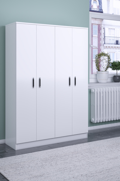 Gubimo Abete-4 Kapılı Gardırop (ELBİSE DOLABI-YÜKLÜK-KİLER) / Beyaz