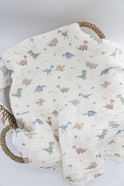lakurdela 100% Cotton Organic 2 Layer Multi-Purpose Muslin Blanket Dino 100X100