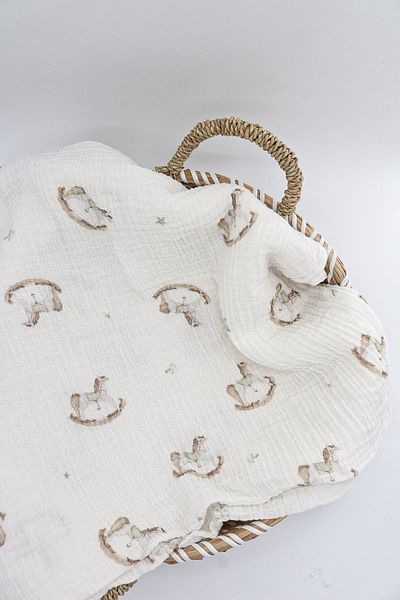 lakurdela 100% Organic Cotton Multi-Purpose Muslin Blanket Rocking Horse 100X100