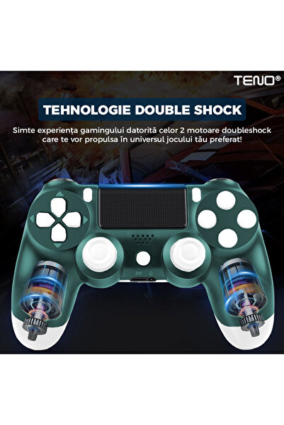 Teno Controller Wireless DoubleShock Teno®, compatibil cu PS4, joystick-uri analog, alb/verde
