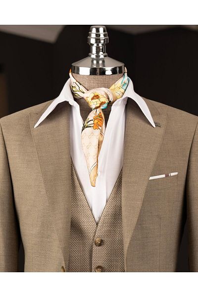 TerziAdemAltun Italian Style Combination Suit Jacket Vest Pant Khaki T14036
