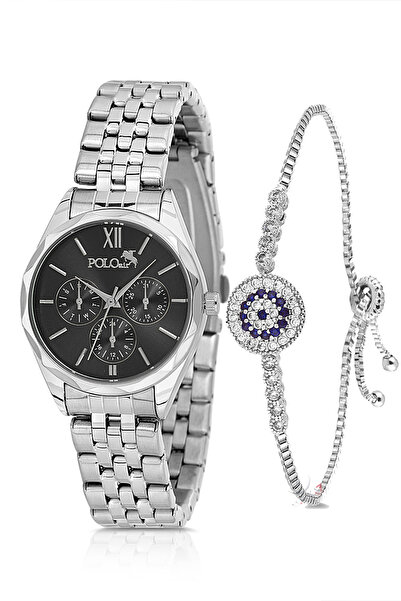 Polo Air Klasik Spor Kadın Kol Saati Zirkon Taşlı Nazar Bileklik Kombin Gümüş...
